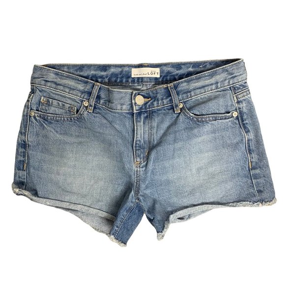 Ann Taylor Loft Cutoff Denim Shorts 27 Med Wash Cotton Pockets Button Zip - Picture 1 of 5